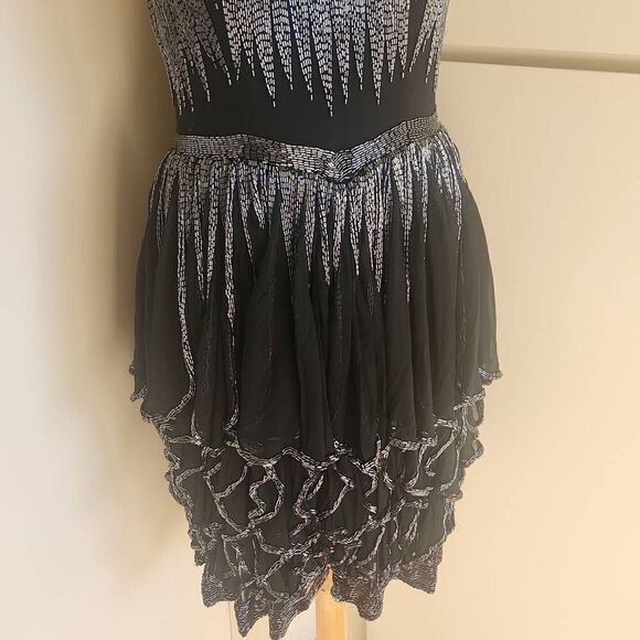 VTG. Oleg Cassini Blk.Beaded Cocktail Dress, Sz. 8 - Picture 7 of 13